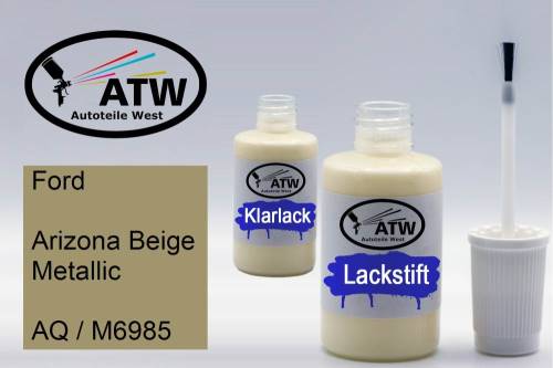 Ford, Arizona Beige Metallic, AQ / M6985: 20ml Lackstift + 20ml Klarlack - Set, von ATW Autoteile West.